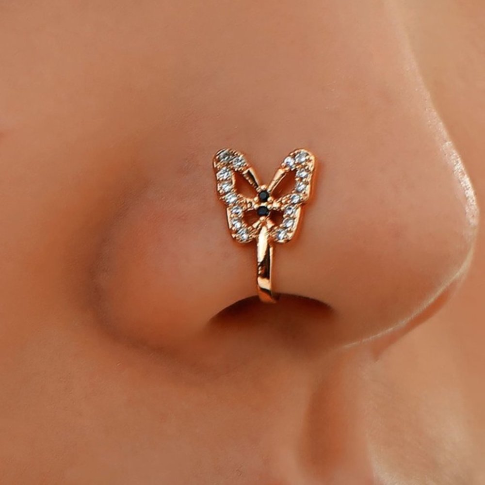 NEW Gold Rhinestone Butterfly  Nose Cuff